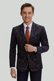 Black Jacquard Satin Notched Lapel Men's Blazer