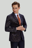 Black Jacquard Satin Notched Lapel Men's Blazer