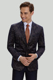 Black Jacquard Satin Notched Lapel Men's Blazer