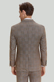 Brown Men's 3 Piece Plaid Prom Ball Suits