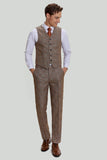 Brown Men's 3 Piece Plaid Prom Ball Suits