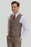 Brown Men's 3 Piece Plaid Prom Ball Suits