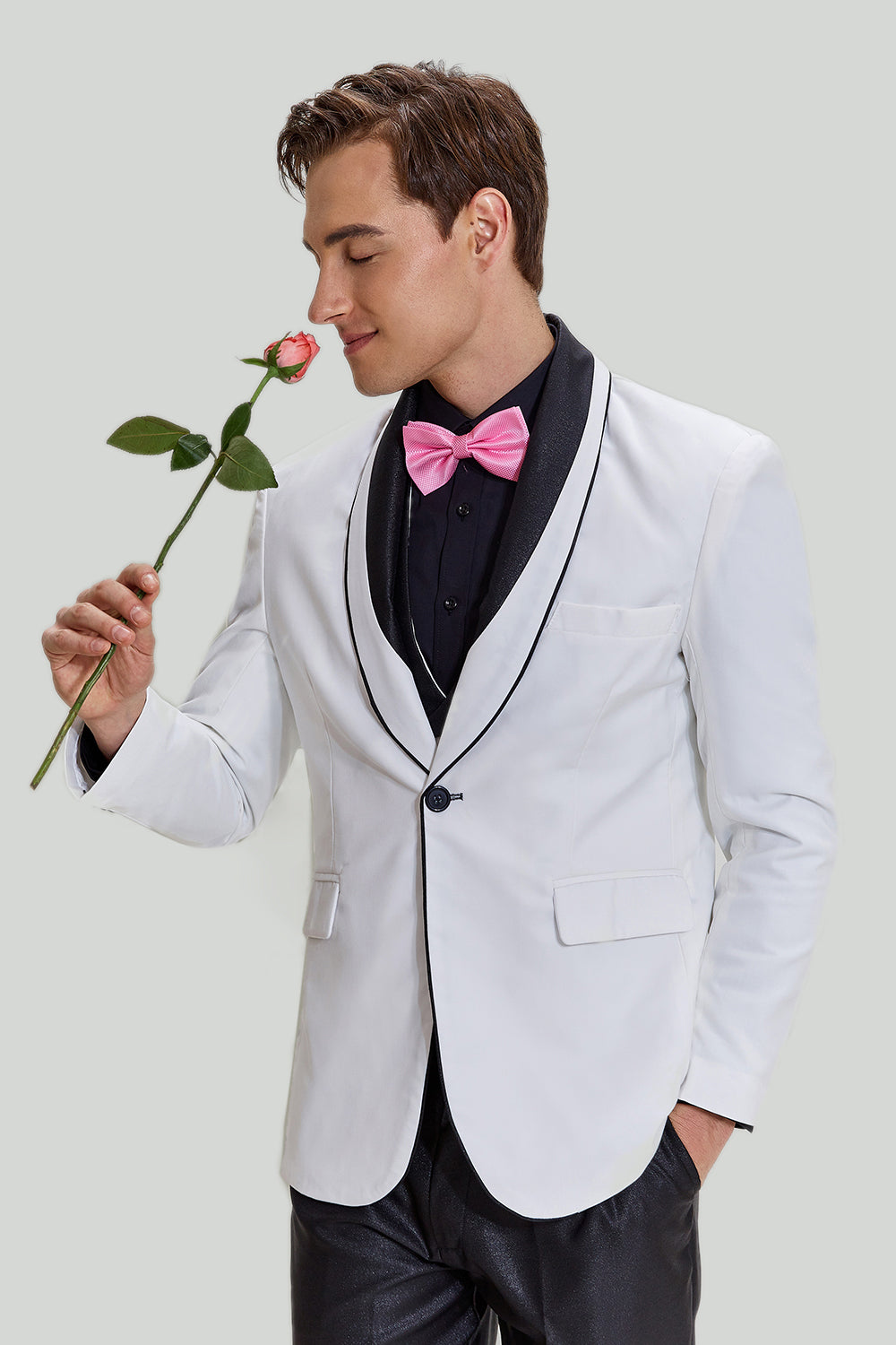 White Men's 3 Piece Shawl Lapel Prom Suits