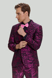 Fuchsia Floral Jacquard 3 Piece Men's Prom Suits