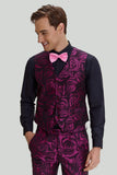 Fuchsia Floral Jacquard 3 Piece Men's Prom Suits