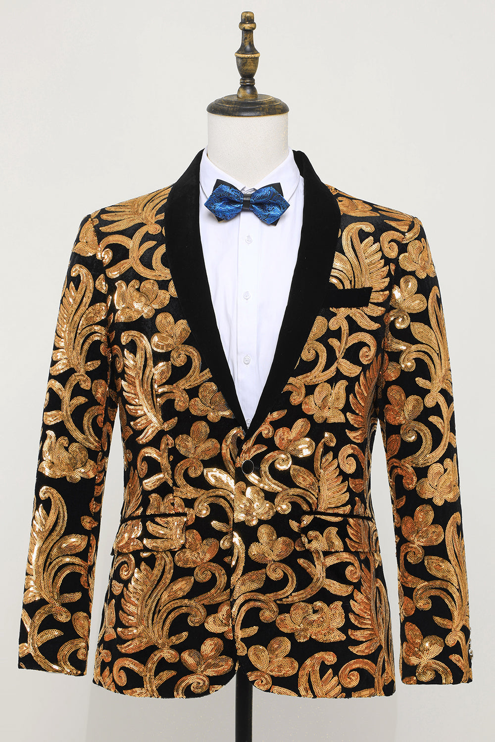 Men's Blazer Slim Fit Solid One Button Business Gold Suit Jacket