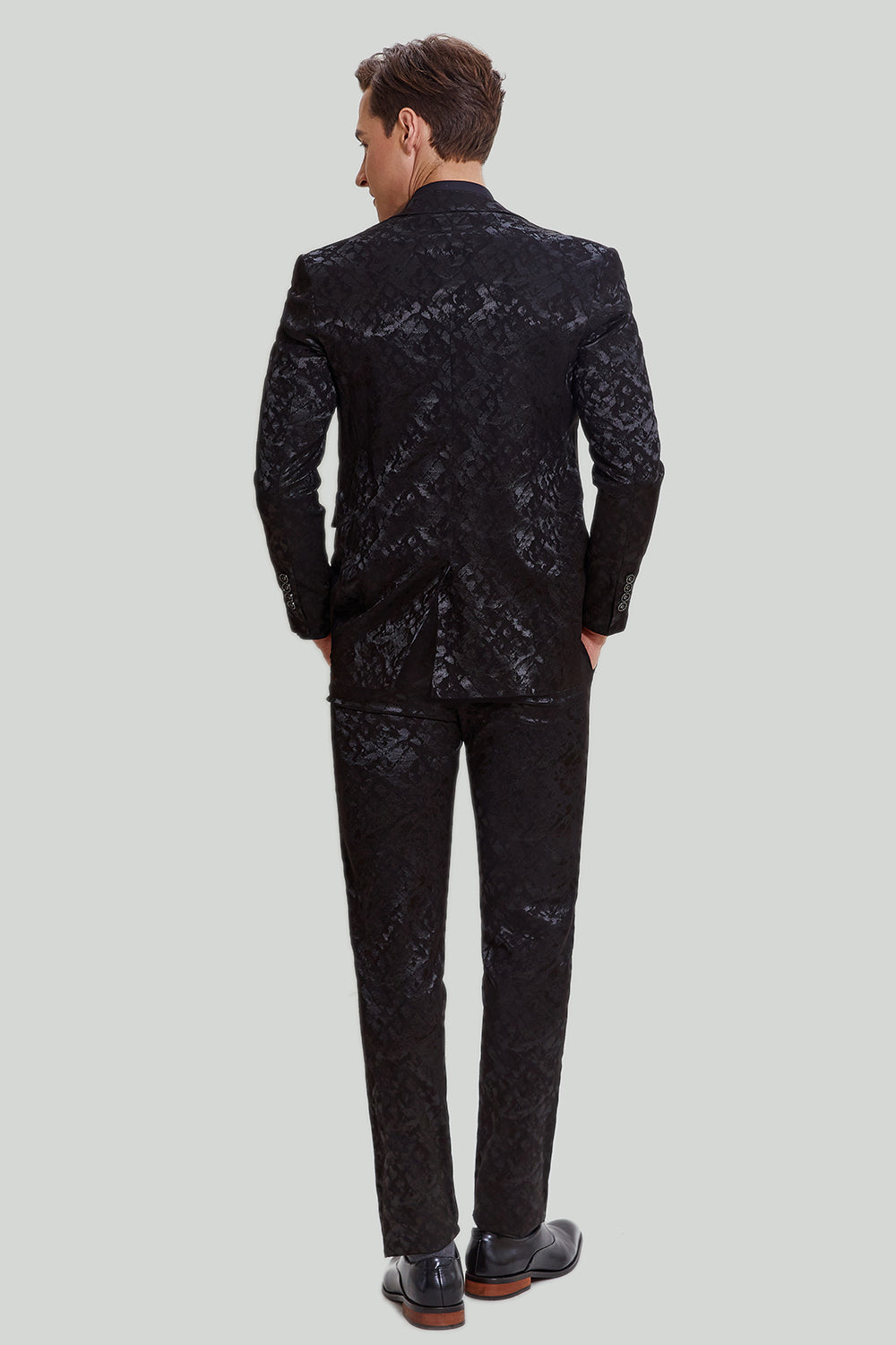 Men's Black 3-piece Jacquard Jacket Vest Pants Suit
