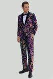 Purple Sequins Mens Two-Piece Prom Suit Shawl Lapel One Button Tuxedo