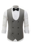 Grey Solid Double Breasted Shawl Lapel Men's Suit Vest