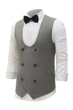 Grey Solid Double Breasted Shawl Lapel Men's Suit Vest