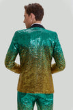 Gold Green Men's 2 Piece Notched Lapel Sequins Suits