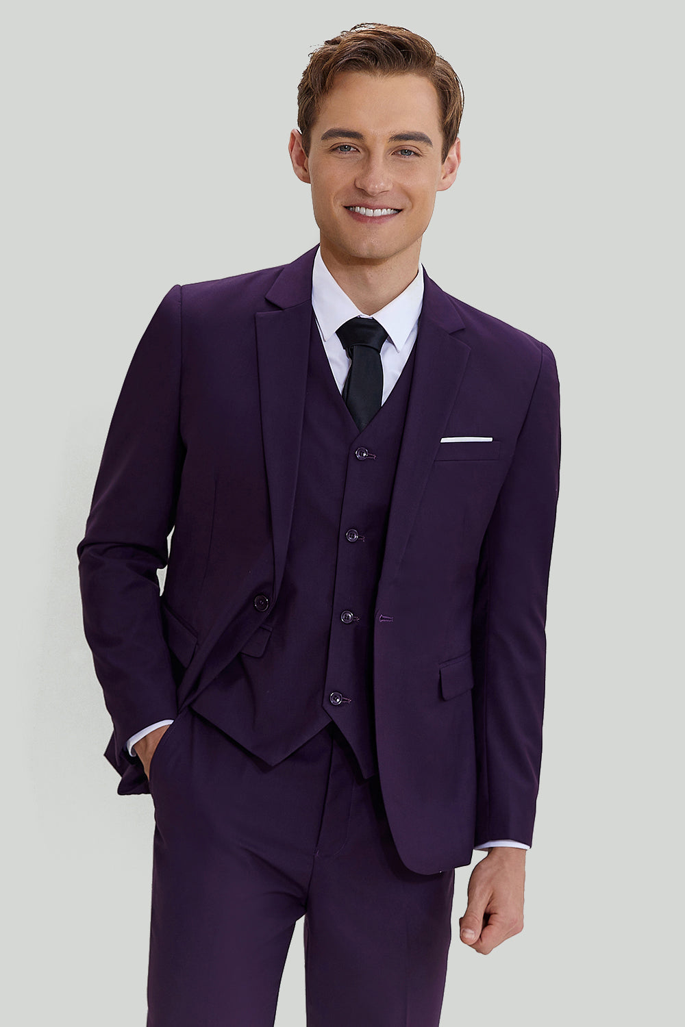 Purple Notched Lapel 3 Piece One Button Men's Suits