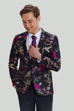 Black Jacquard Satin Notched Lapel Blazer