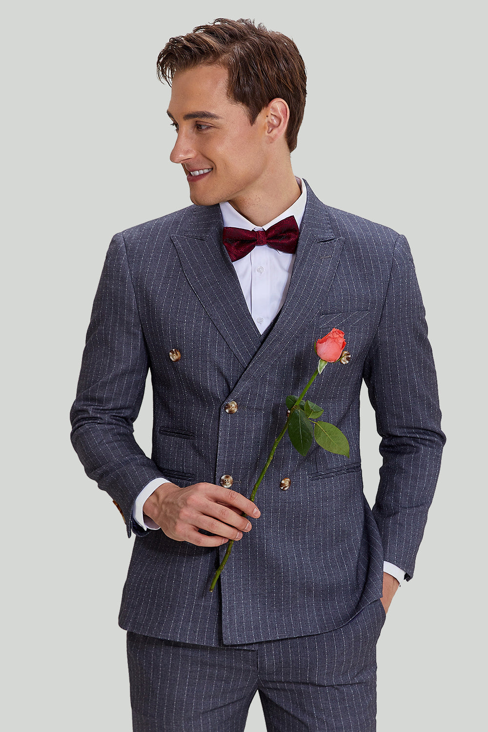 Men's 3 Piece Pinstripe Grey Suit