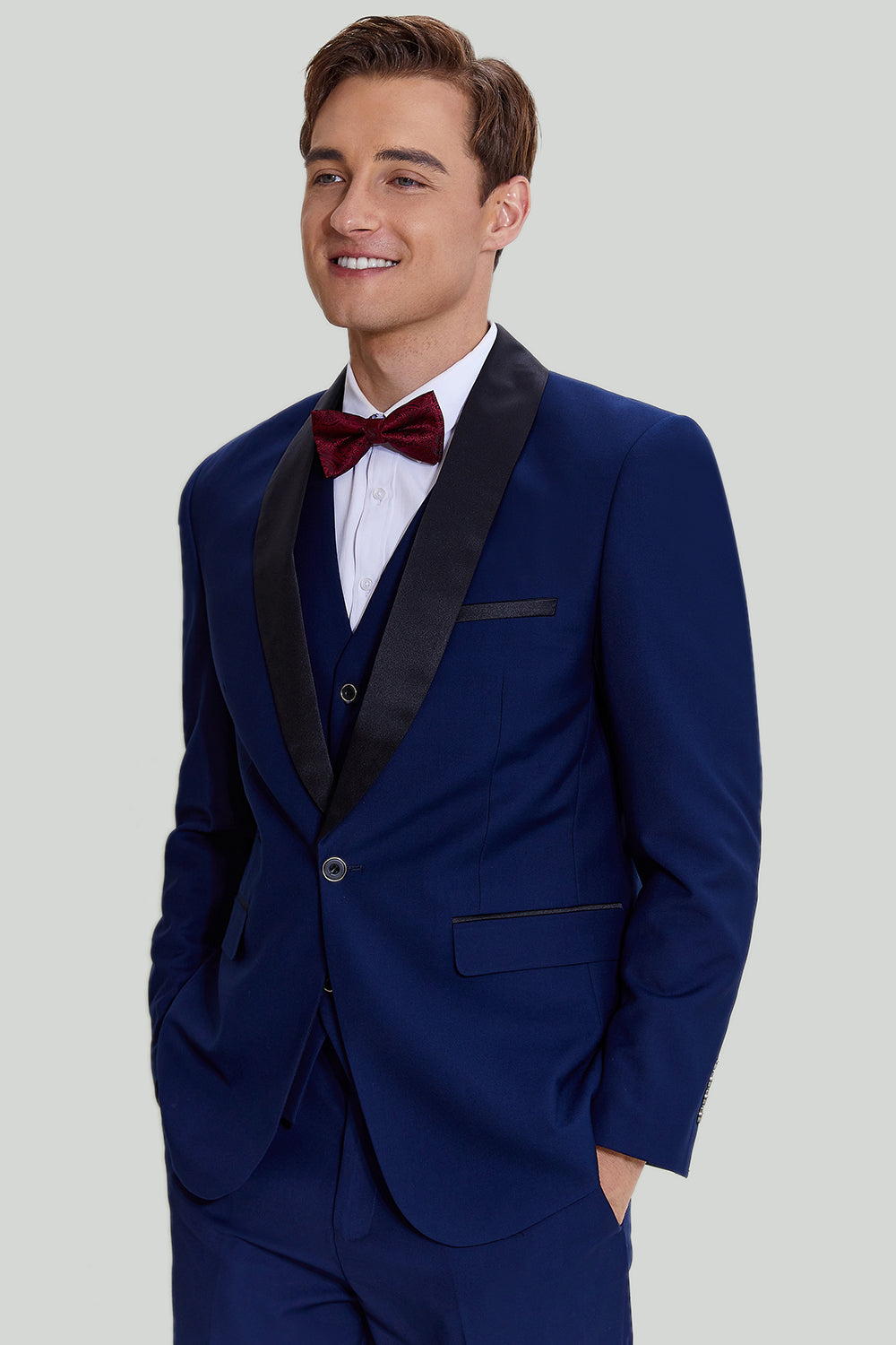 Men's Navy 3-piece One Button Slim Fit Ball Suits