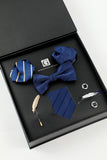 Royal Blue Men's Accessory Set Stripe Tie and Bow Tie Two Pocket Square Lapel Pin Tie Clip Cufflinks