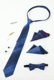 Royal Blue Men's Accessory Set Tie and Jacquard Bow Tie Two Pocket Square Lapel Pin Tie Clip Cufflinks