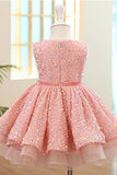 Sparkly Boat Neck Pink Flower Girl Dress