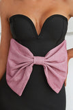 Black Sweetheart Bodycon Semi Formal Dress with Bowknot