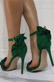 Dark Green Stiletto Flower High Heel Sandals