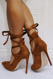 Brown Strappy Stiletto Pointed Toe Shoes