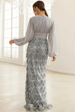 Silver Sheath Long Sleeves Mother of the Bride Dress with Slit