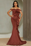 Mermaid Red Off the Shoulder Long Ball Dress With Ruffles