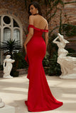 Mermaid Red Off the Shoulder Long Ball Dress With Ruffles
