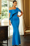 Blue One Shoulder Mermaid Long Ball Dress With Bowknot