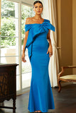 Blue One Shoulder Mermaid Long Ball Dress With Bowknot