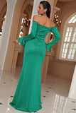 Green Off the Shoulder Sheath Long Ball Dress With Slit