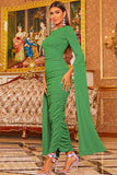 Green Bodycon Ruched Long Sleeves Formal Party Dress