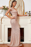 Blush Sequins Sparkly Mermaid Ball Dress with Fringes