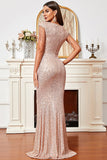 Blush Sequins Sparkly Mermaid Ball Dress with Fringes