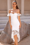 Off the Shoulder High Low White Lace Cocktail Dress