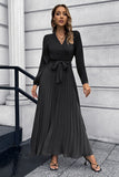 Black Long Sleeves Casual Dress with Sash