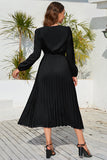 Black A Line V-Neck Casual Dress with Sash