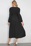 Black A-Line V-Neck Long Casual Dress With Long Sleeves