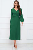 Dark Green Long Sleeves Tea-Length Casual Dress