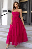 Hot Pink A-Line Sweetheart Tulle Formal Dress with Bow