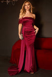 Mermaid Off The Shoulder Burgundy Ball Dress with Ruffles