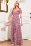 A-Line Dusty Rose Mother Of The Bride Dress with Appliques