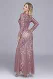 Dusty Rose Mermaid Boat Neck Evening Dress with Appliques
