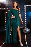 Peacock One Shoulder Chiffon and Sequin Mermaid Formal Dress