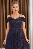 Glitter A-Line Purple Ball Dress with Shoulder
