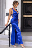 Royal Blue Mermaid Open Back Ball Dress with Slit