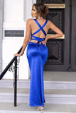 Royal Blue Mermaid Open Back Ball Dress with Slit