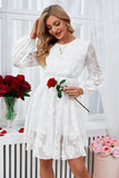 White A-Line Round Neck Casual Dress With Long Sleeves