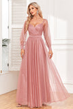 Dusty Rose A-Line Long Sleeves Ball Dress
