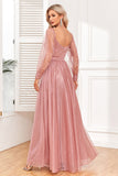 Dusty Rose A-Line Long Sleeves Ball Dress